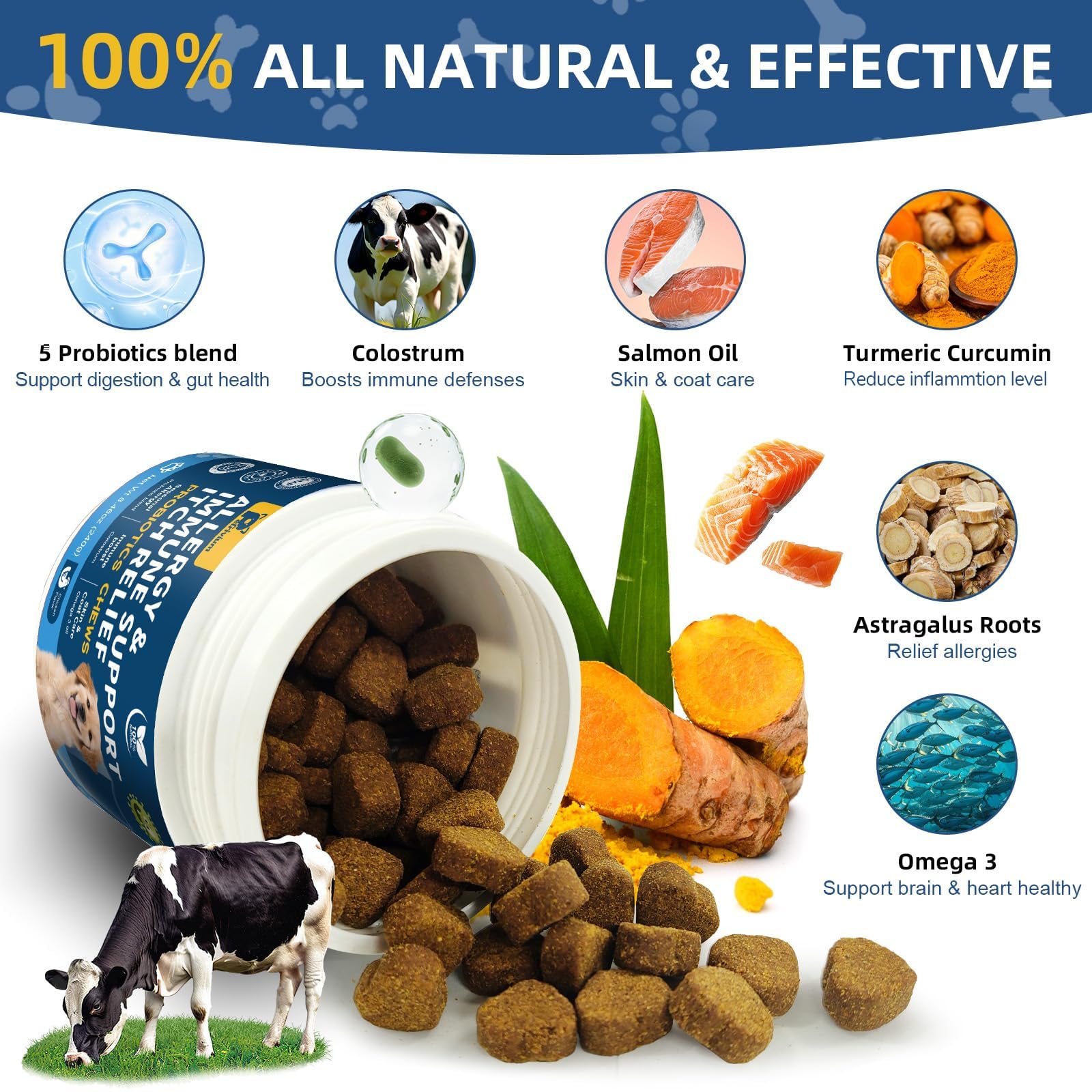 Petrivium Dogs Allergy Chews aiding paw licking relief and comfort.