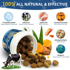 Petrivium Dogs Allergy Chews aiding paw licking relief and comfort.