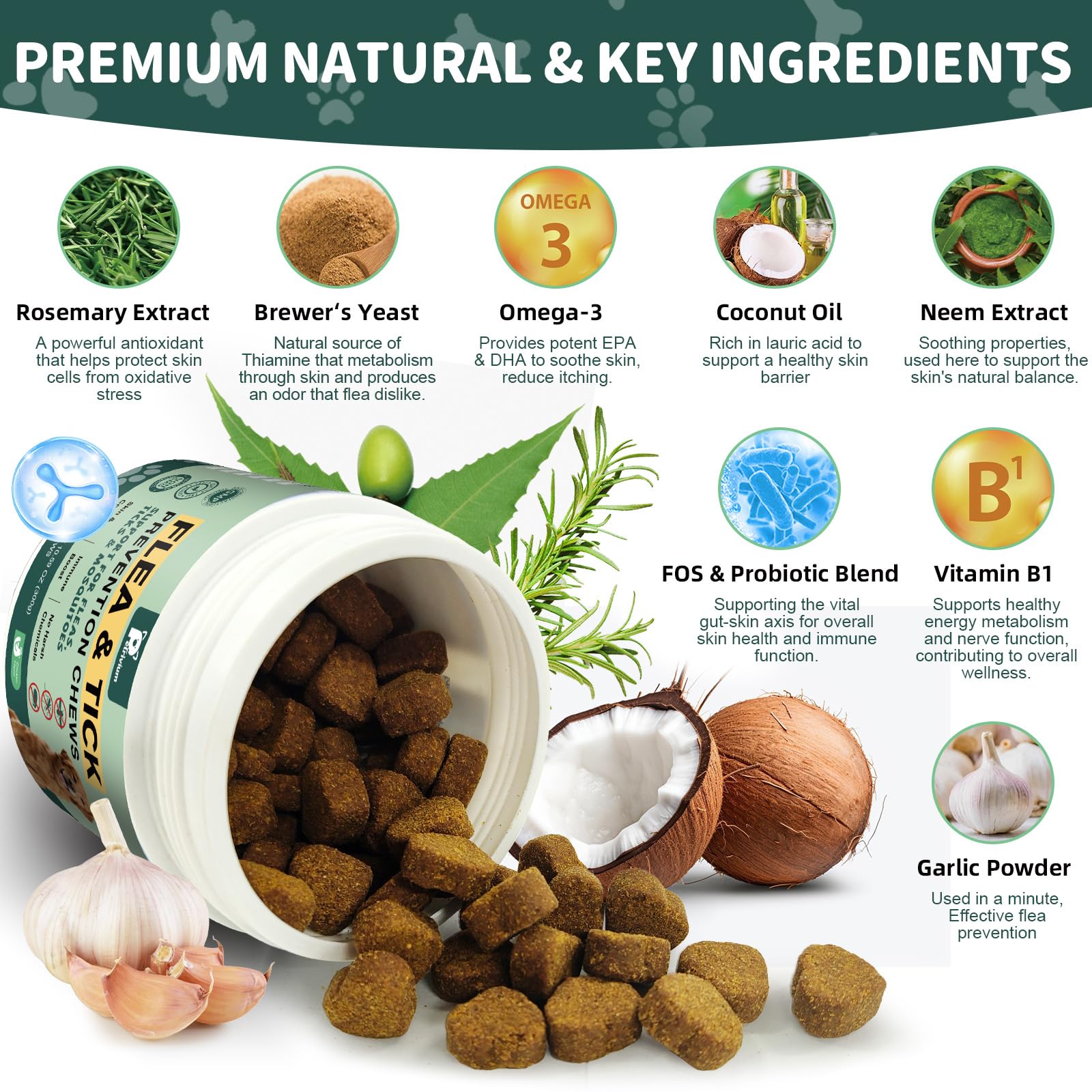 Petrivium Dogs Flea Tick Chews promote healthy skin and coat support.