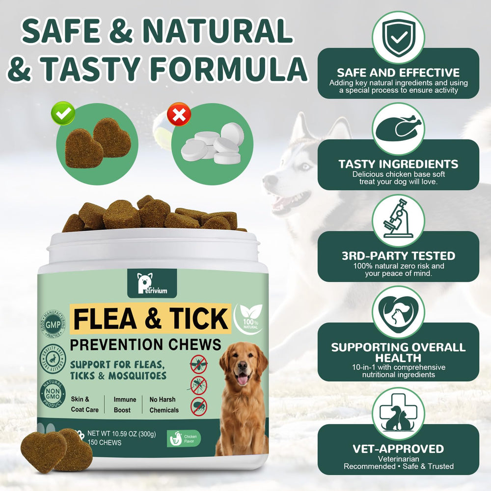 Petrivium Dogs Flea Tick Chews texture highlights easy chewability for pets.