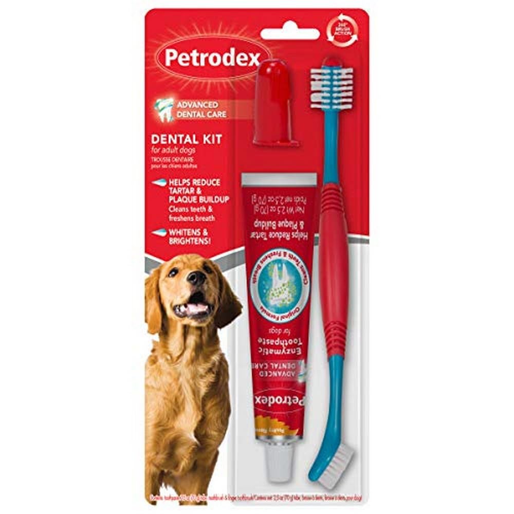Petrodex dental care kit toothpaste tube for dogs with peanut flavor and fresh breath support