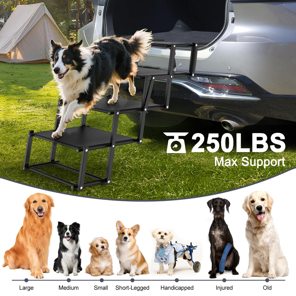 PetRuna extra wide dog stairs extended for stable large dog access in vehicles.