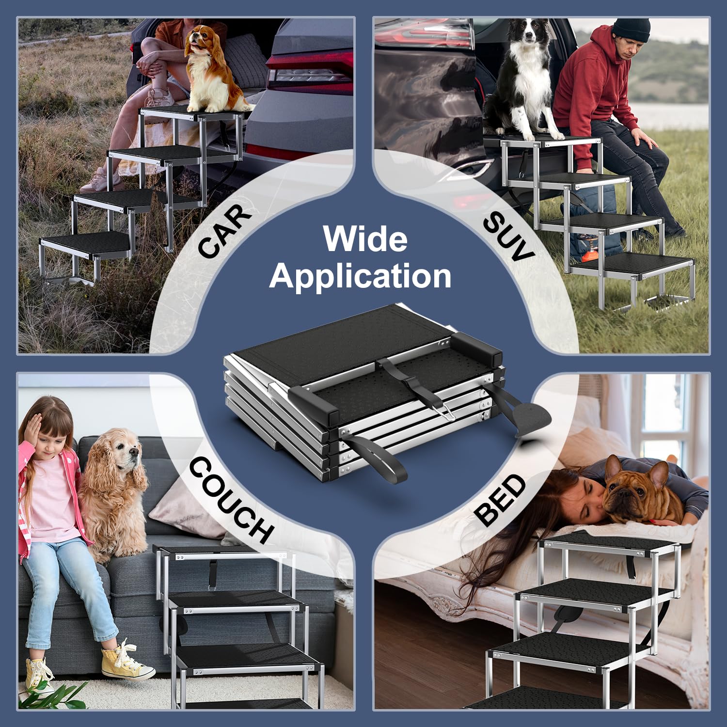 PetRuna Extra Wide Dog Stairs foam-handle design for easy carrying.