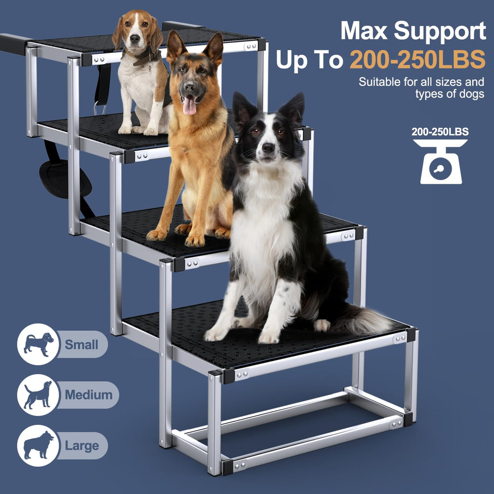 PetRuna Extra Wide Dog Stairs folded for portable travel and compact storage.
