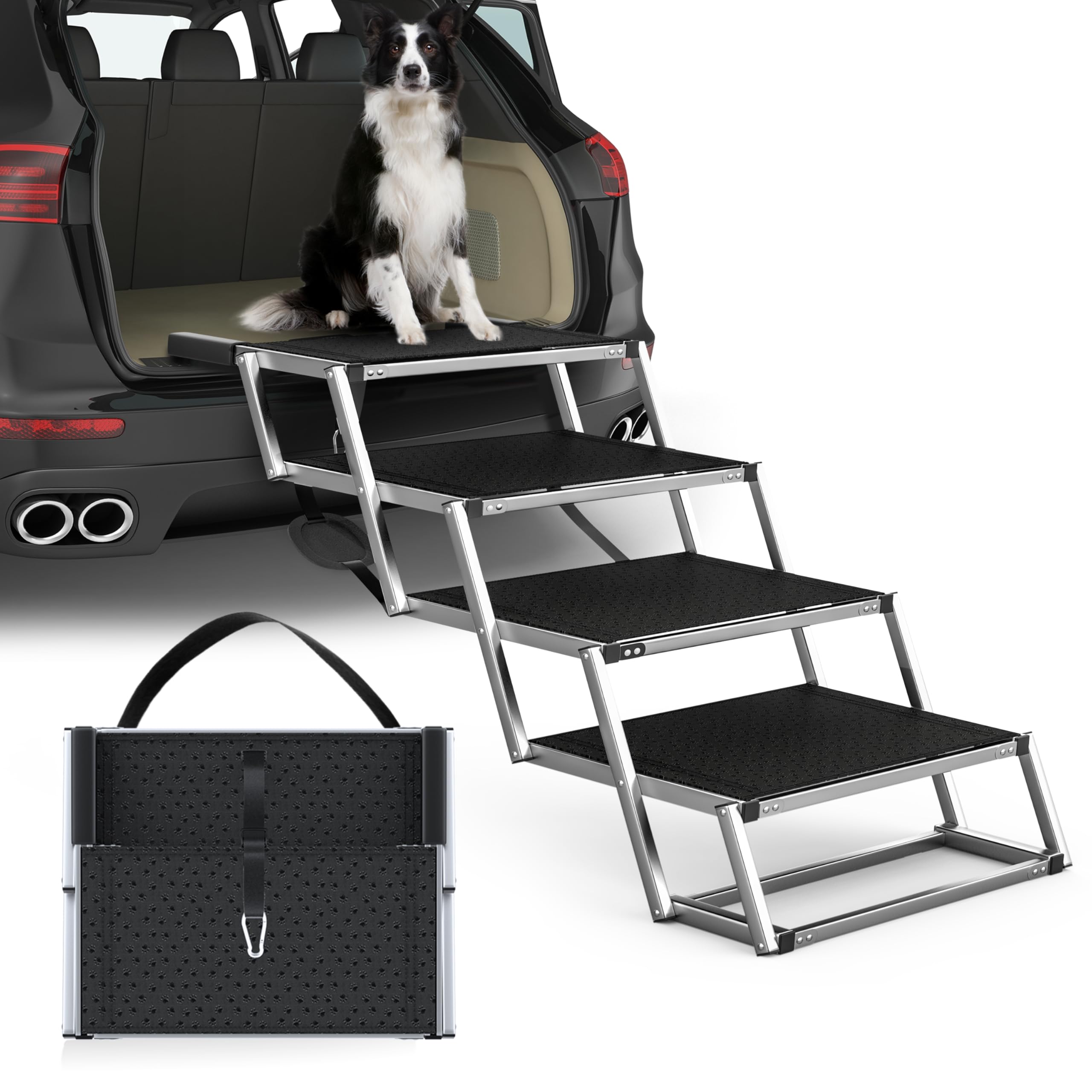 PetRuna Extra Wide Dog Stairs with non-slip surface for confident climbs.