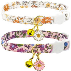 PETS ARE FUN 2-pack cotton breakaway cat collars in floral pattern for stylish daily wear.
