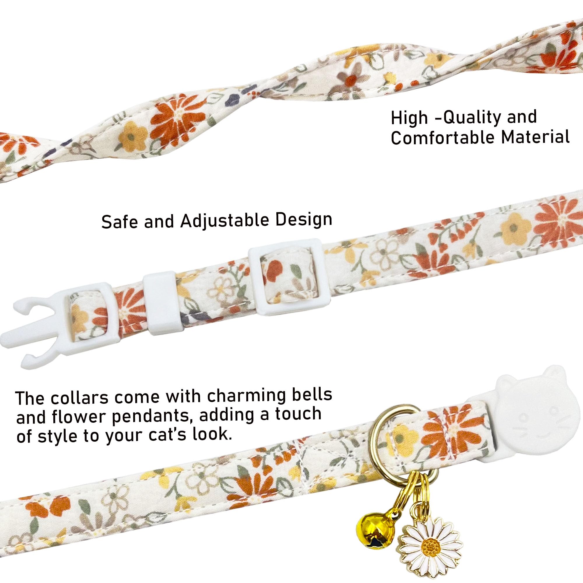 PETS ARE FUN floral-pattern cat collar with bell pendant adds audible charm.