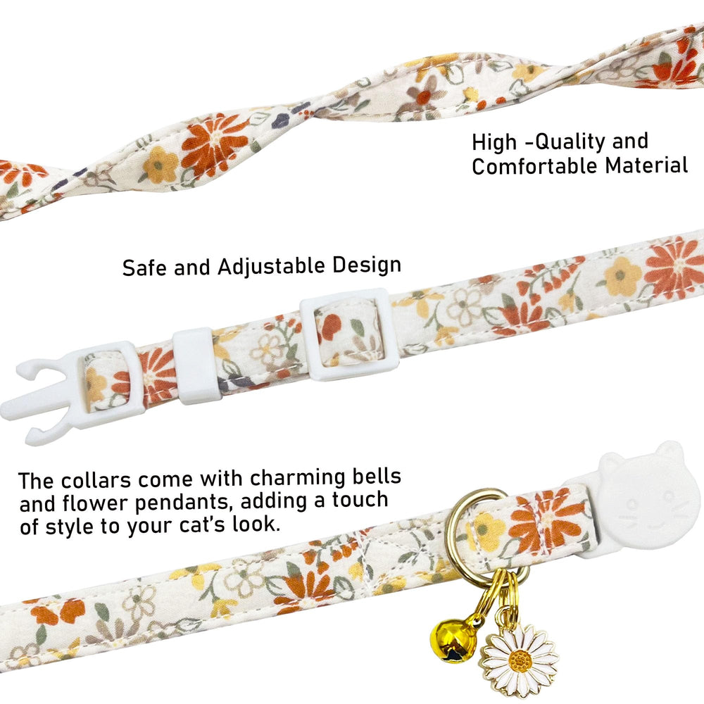 PETS ARE FUN floral-pattern cat collar with bell pendant adds audible charm.