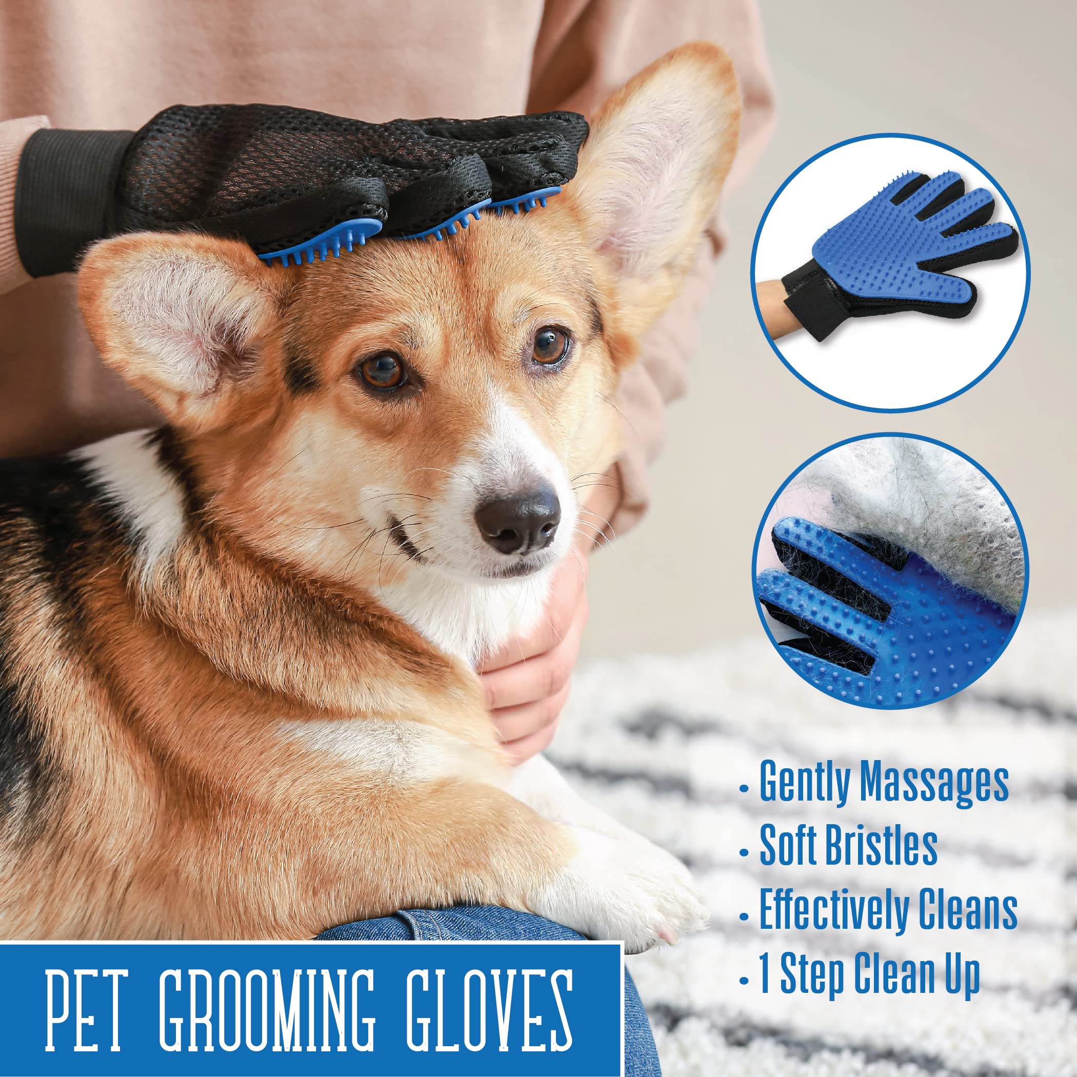 Pets First grooming glove safe-skin uses soft rubber for daily use on sensitive pets