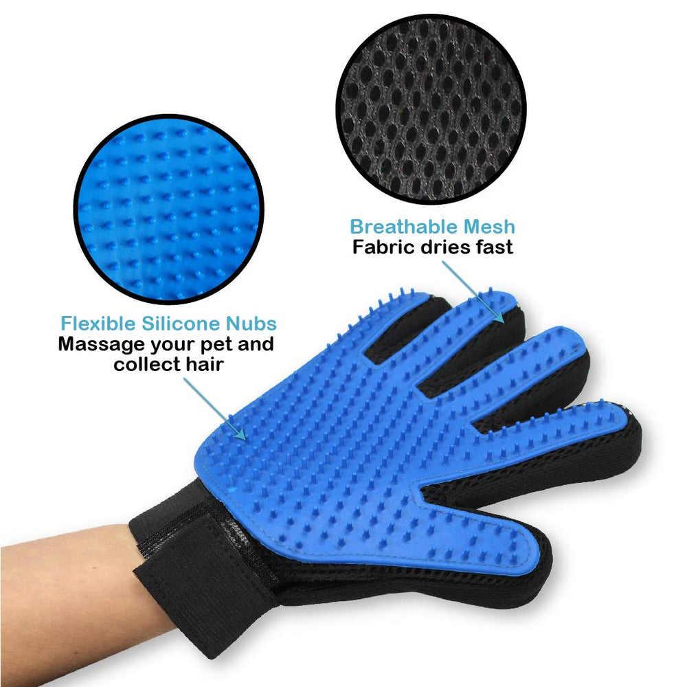 Pets First grooming glove wet-use demonstrates effective fur removal during bath time
