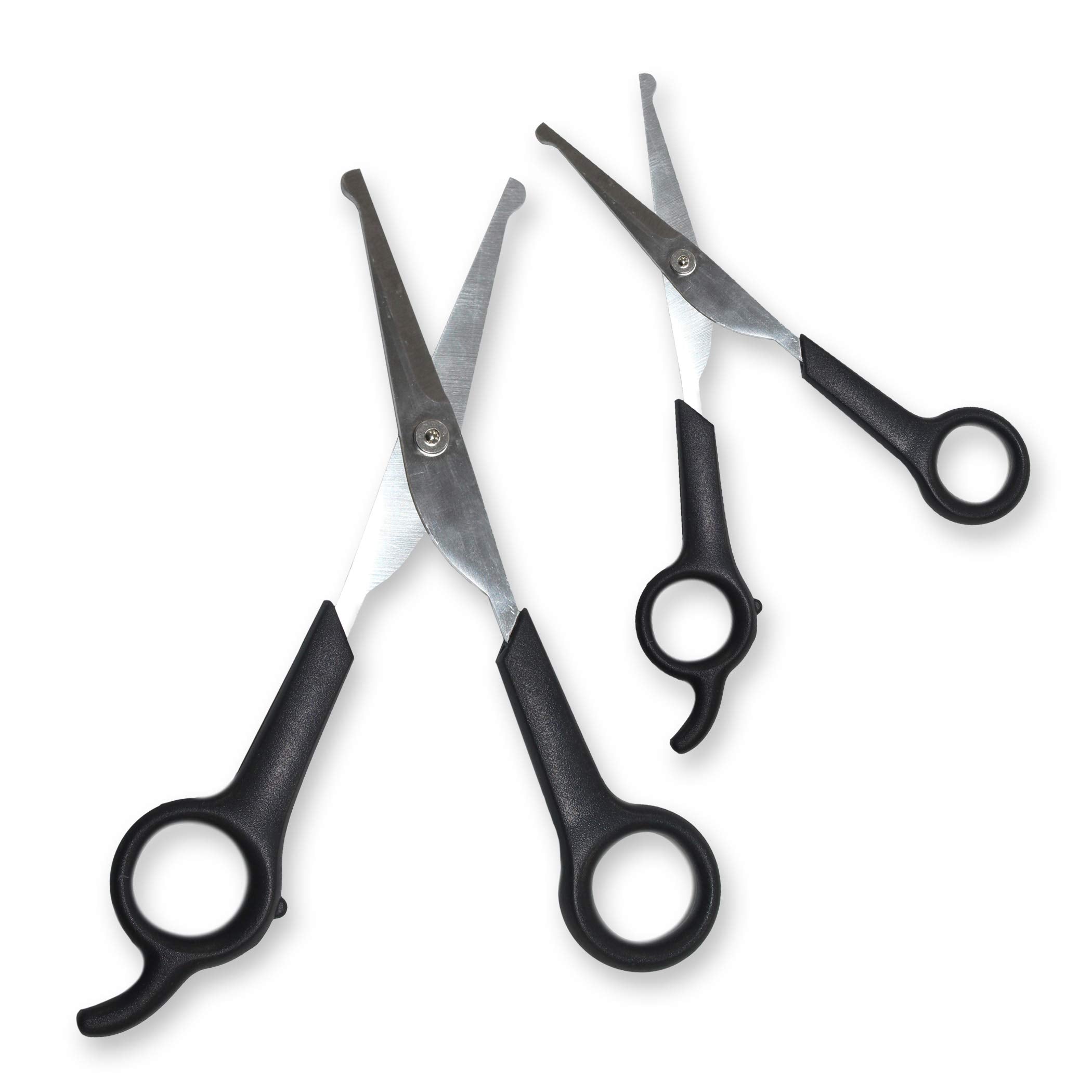 Pets First scissors-pack closeup highlighting portable two-shears kit for grooming on the go.