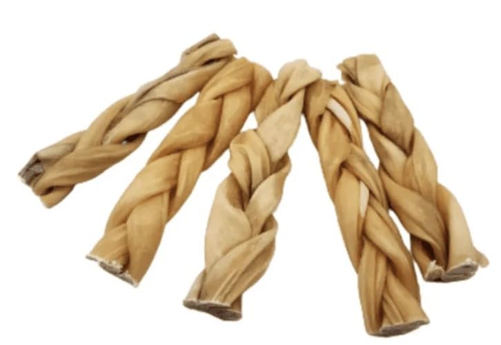 Pets Plus beef cheek dog chew closeup emphasizes collagen-rich, digestible chew as a rawhide alternative.