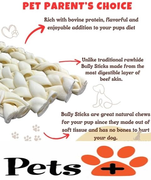 Pets Plus braided chew dental action closeup reveals texture for cleaning teeth.