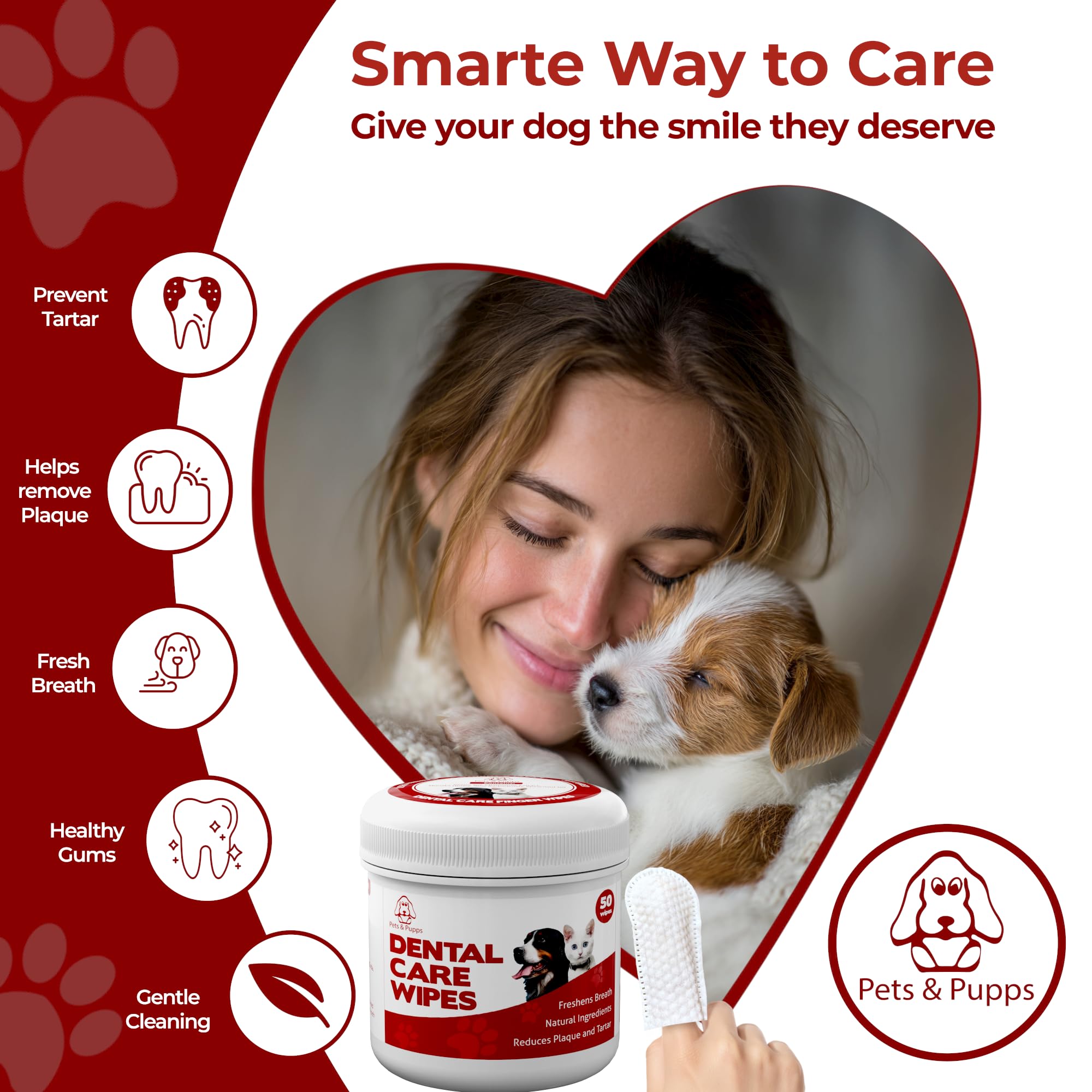 Pets & Pupps daily-use dental wipes keep pet mouths cleaner and fresher.