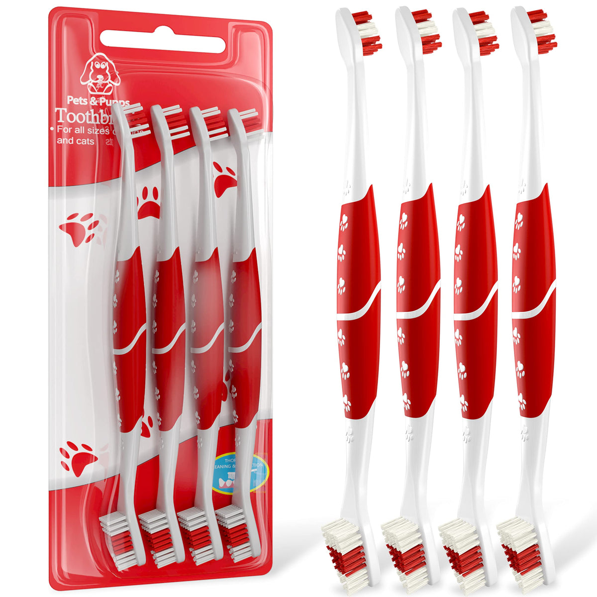 Pets & Pupps dual-head toothbrush closeup promotes easy dental cleaning for pets.