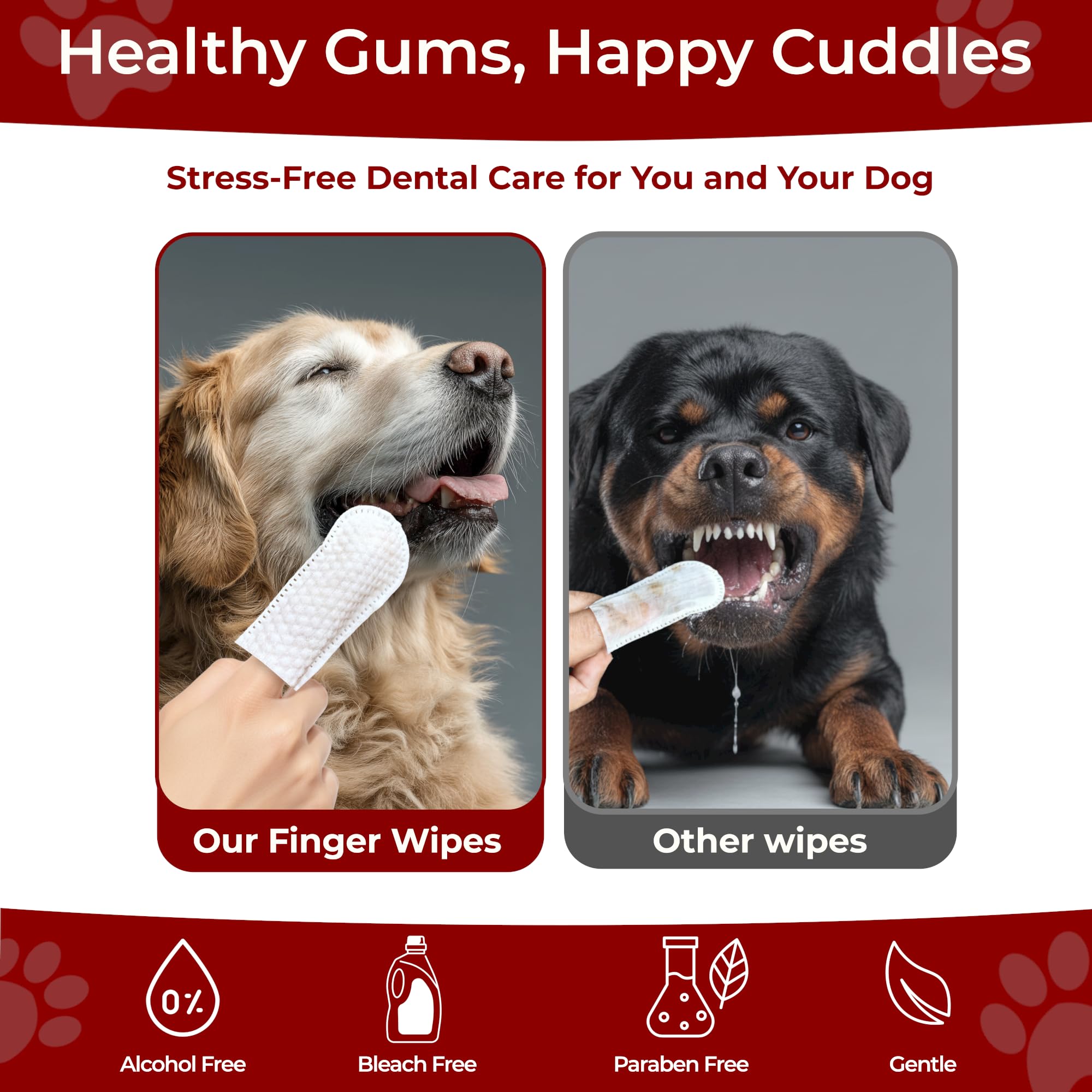 Pets & Pupps mouthcare wipes in action after meals to reduce plaque.