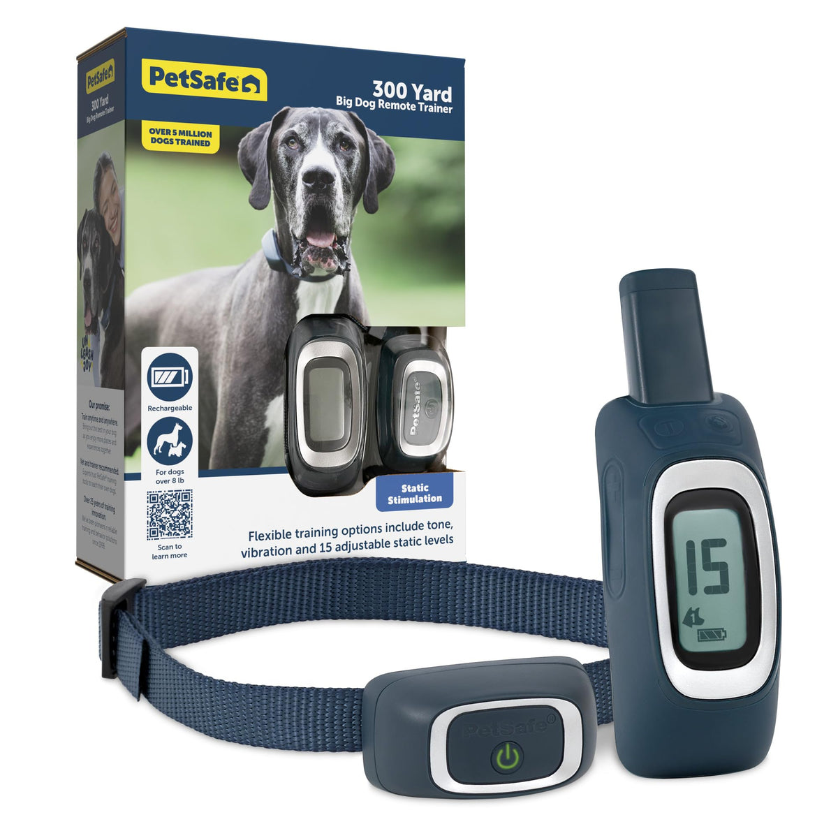 PetSafe 300 Yard Remote Trainer front view with compact handheld transmitter for backyard training.