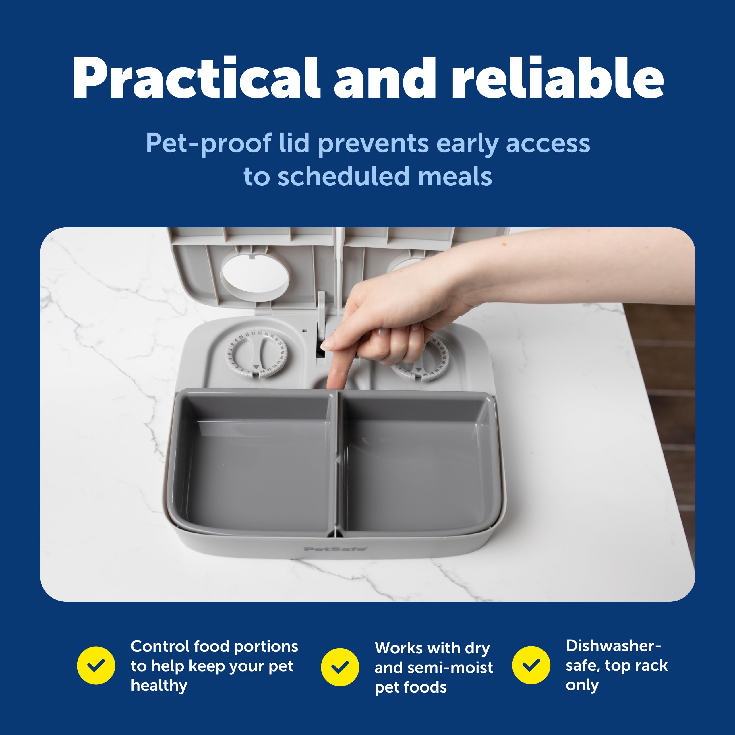 PetSafe Analog 2 Meal Feeder battery-operation shows convenient power with one AA battery.