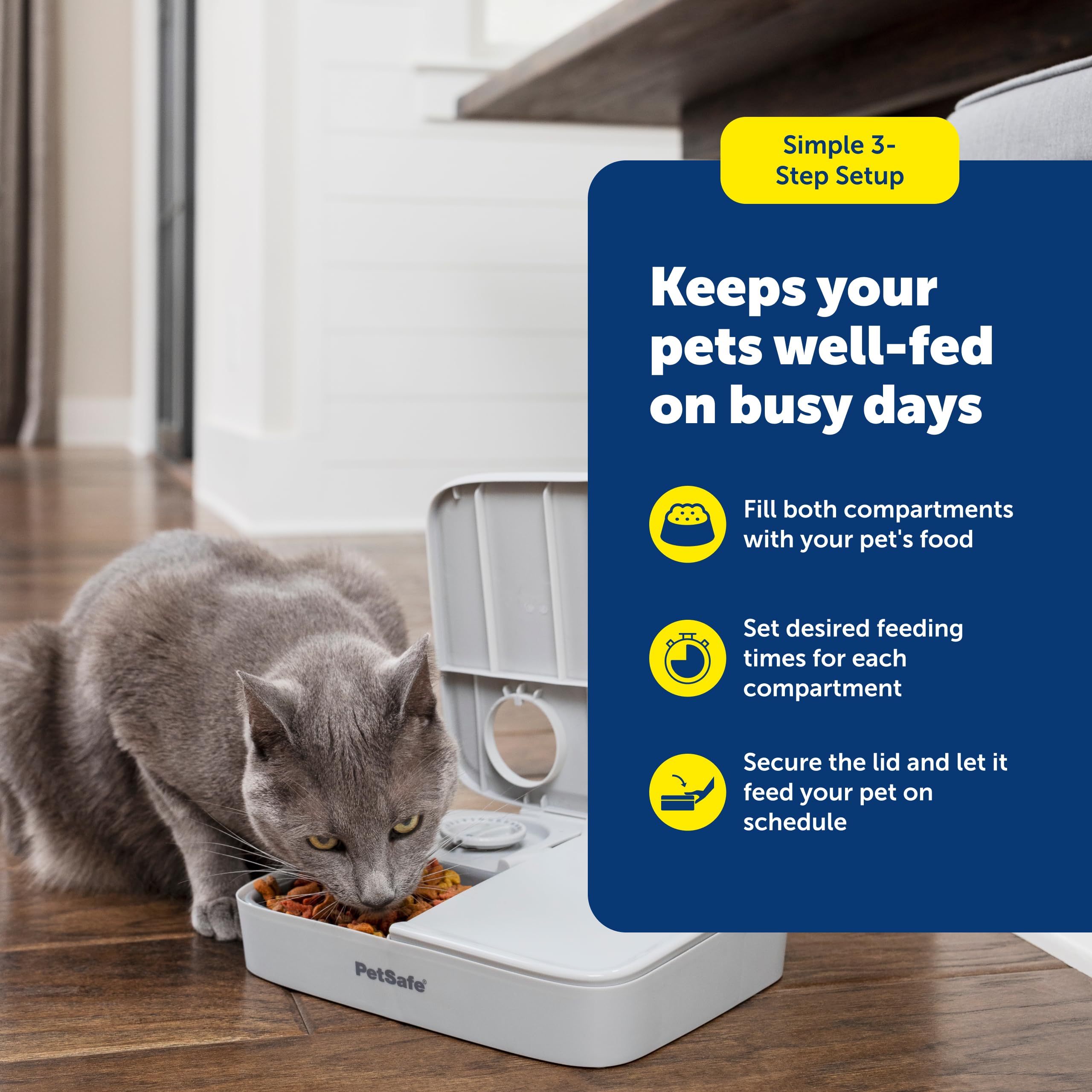 PetSafe Analog 2 Meal Feeder dishwasher-safe-tray demonstrates easy cleaning after meals.