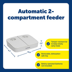 PetSafe Analog 2 Meal Feeder food-compartments highlight 1-1/2 cup servings for meals.