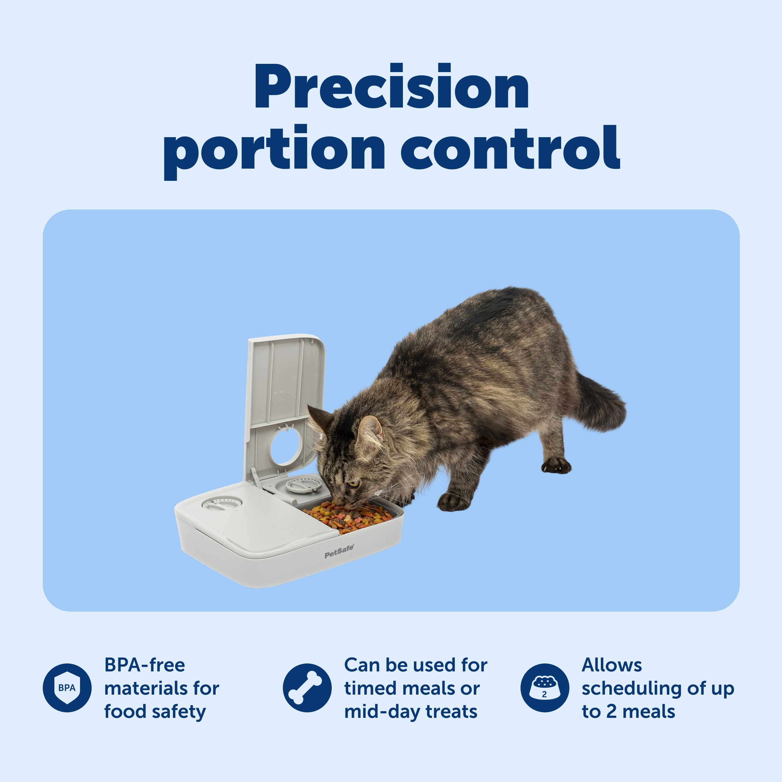 PetSafe Analog 2 Meal Feeder tamper-lids emphasize secure lids that deter early access.