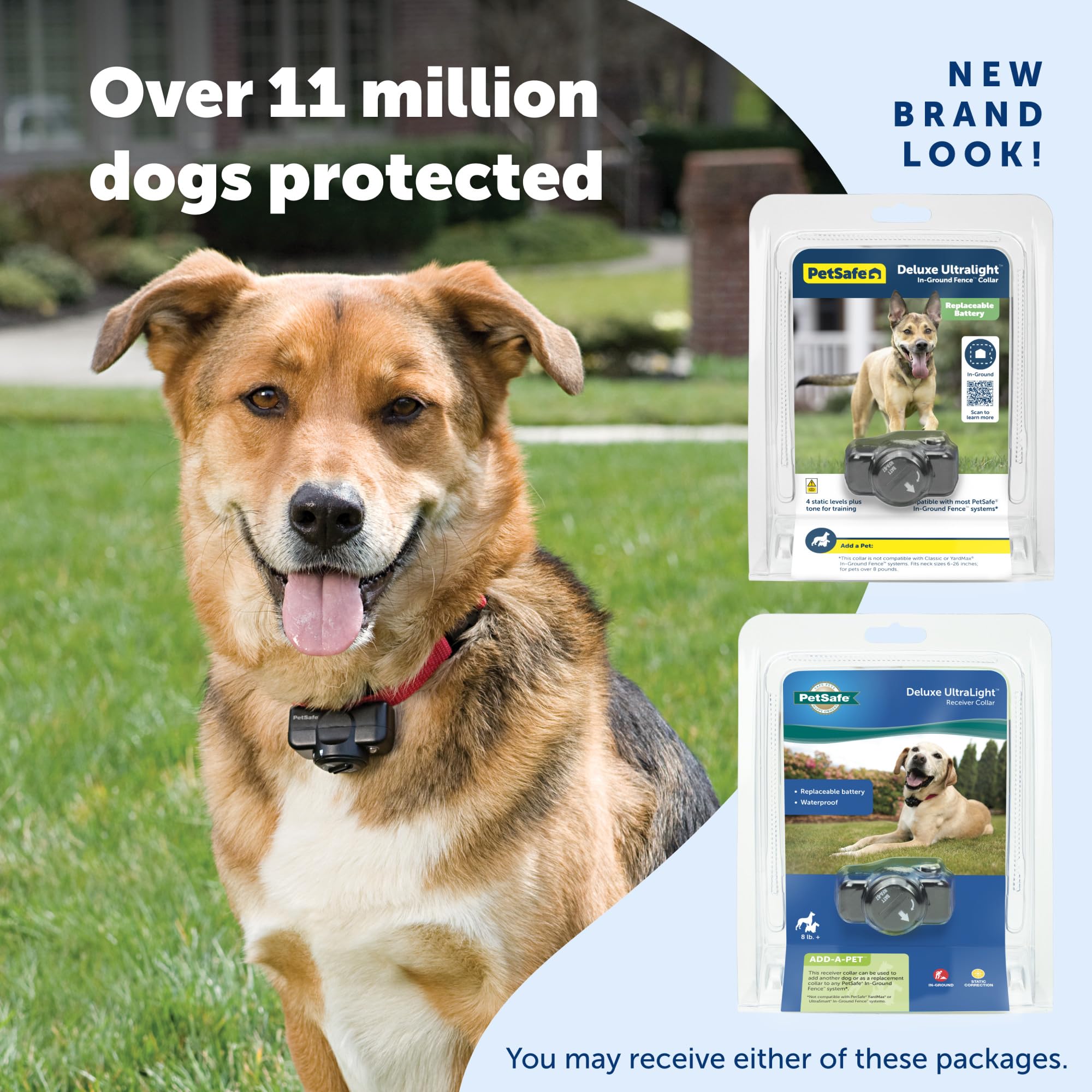 PetSafe Deluxe Ultralight receiver collar short and long contact points adapt to hair length.