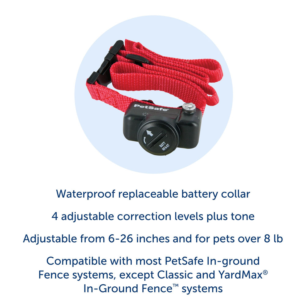 PetSafe Deluxe Ultralight receiver collar shows low battery indicator for reliable fence performance.