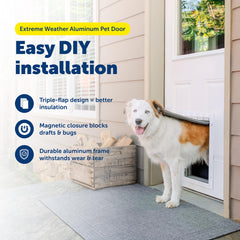 PetSafe Extreme Weather door interior frame highlights reinforced corners for multi-pet use.