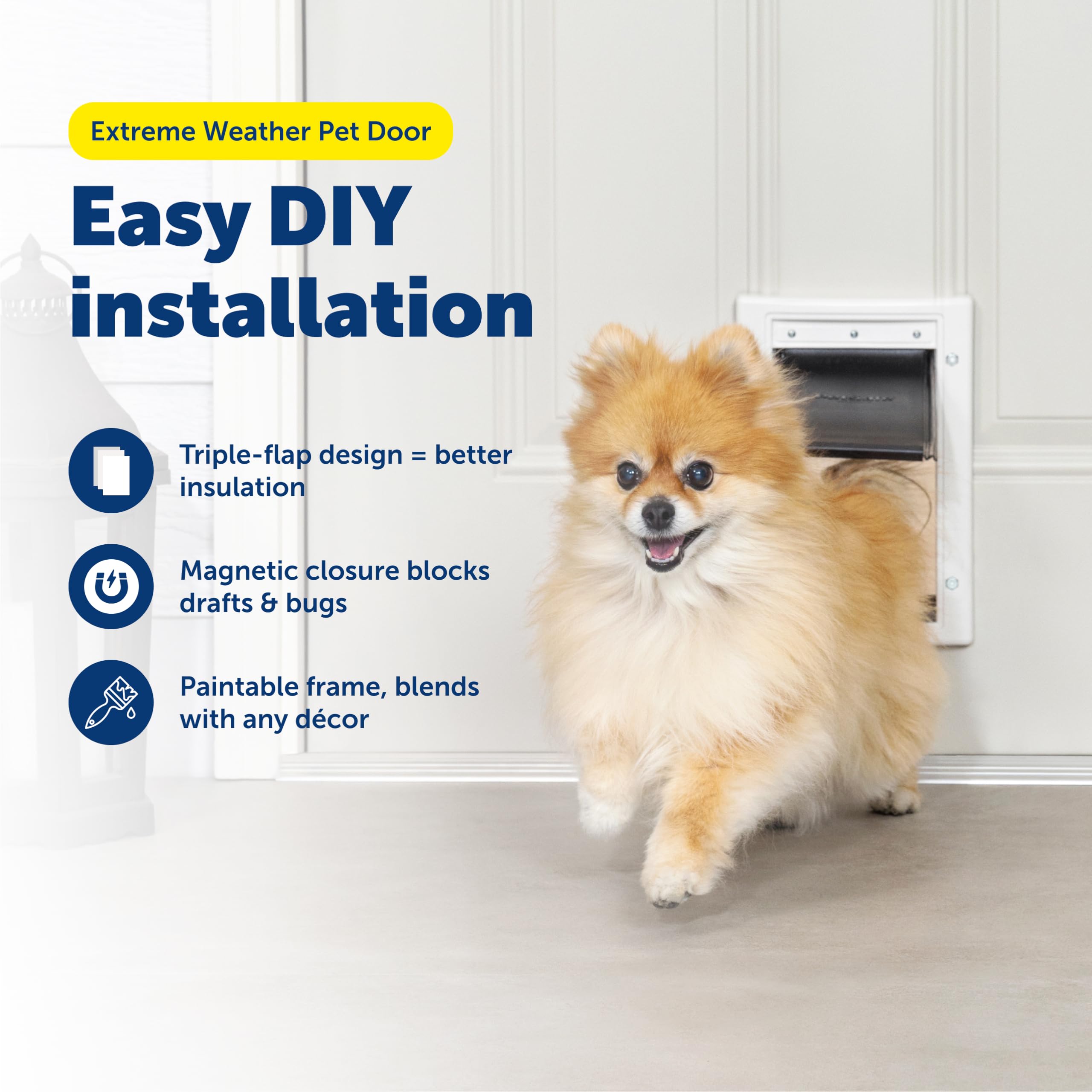 PetSafe Extreme Weather Door side view highlights triple-flap insulation for temperature control