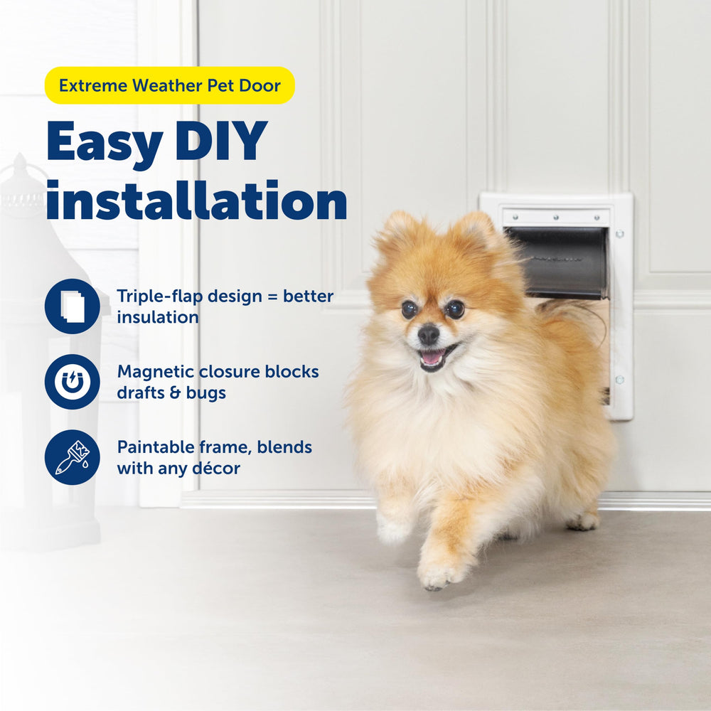 PetSafe Extreme Weather Door side view highlights triple-flap insulation for temperature control