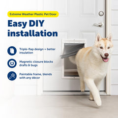 Petsafe Extreme Weather Door close-up highlights triple-flap design reducing drafts