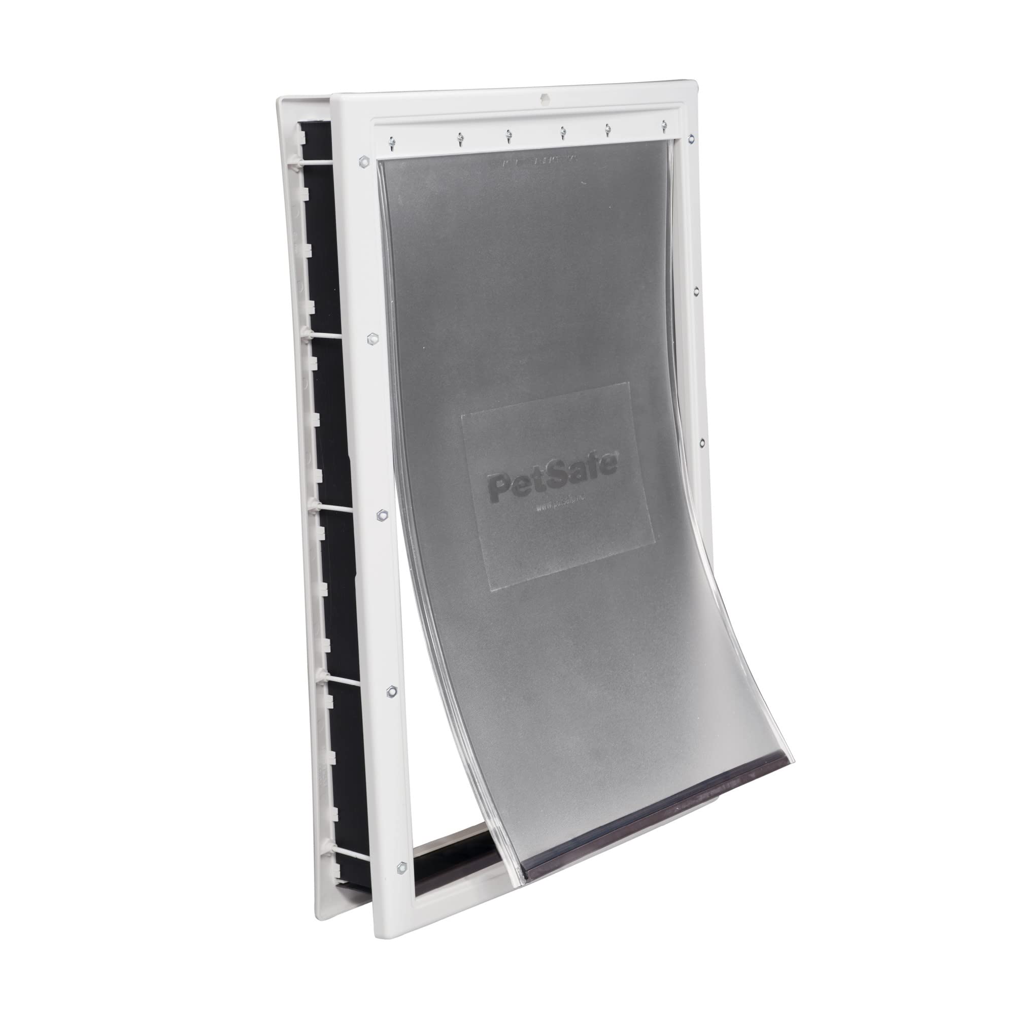 PetSafe plastic pet door frame closeup shows durable rust-free construction.