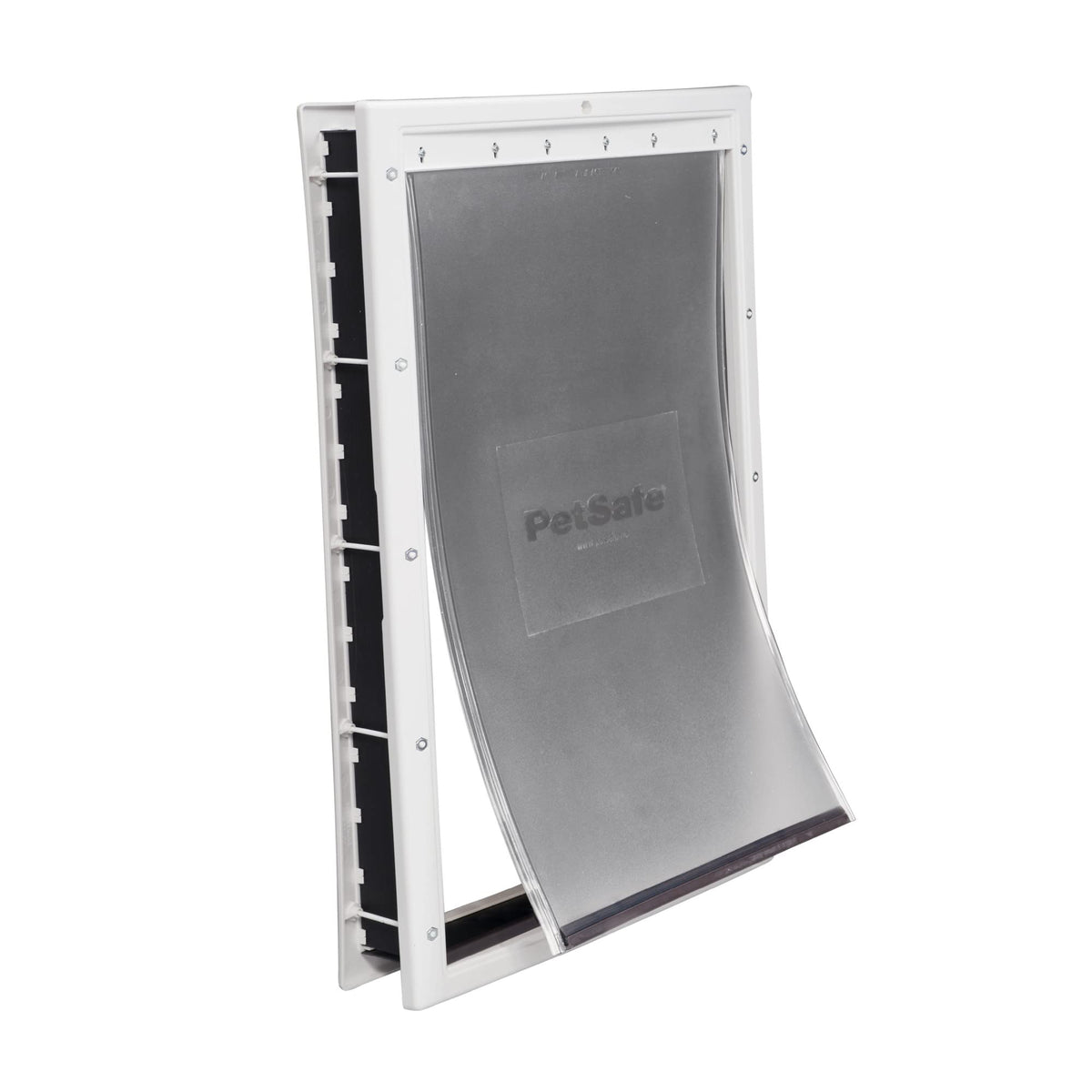 PetSafe plastic pet door frame closeup shows durable rust-free construction.