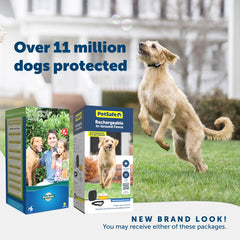 Petsafe receiver collar illustrates adjustable correction for pets over 5 pounds.
