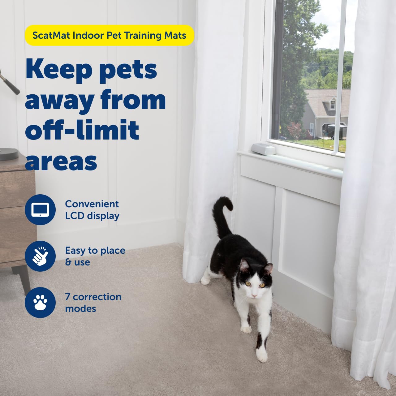 PetSafe ScatMat translucent mat lies flat on surfaces.