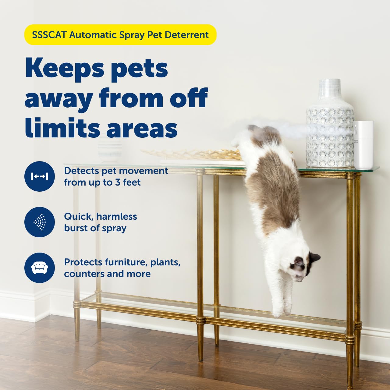 PetSafe SSSCAT motion sensor detects approach up to 3 feet for contactless correction.