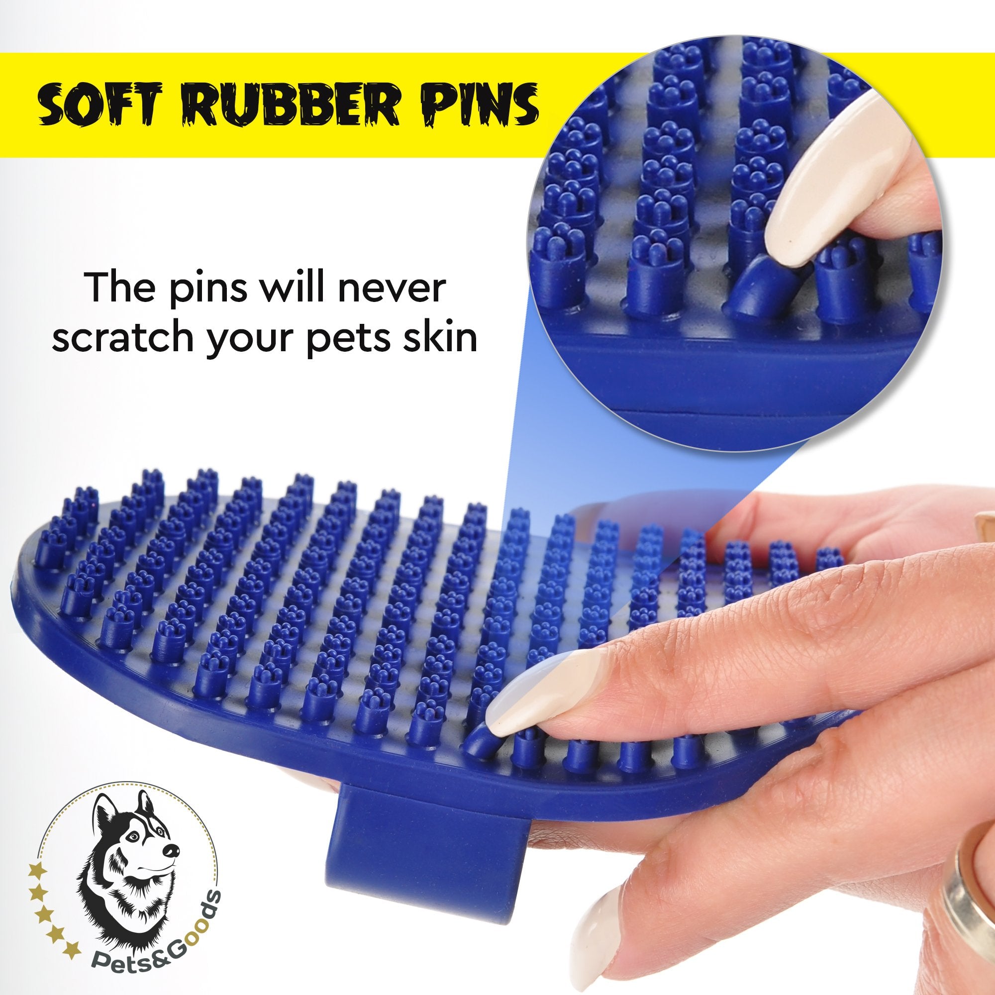 Pets&Goods comfort-grip handle ensures secure control when brushing wet or soapy fur.