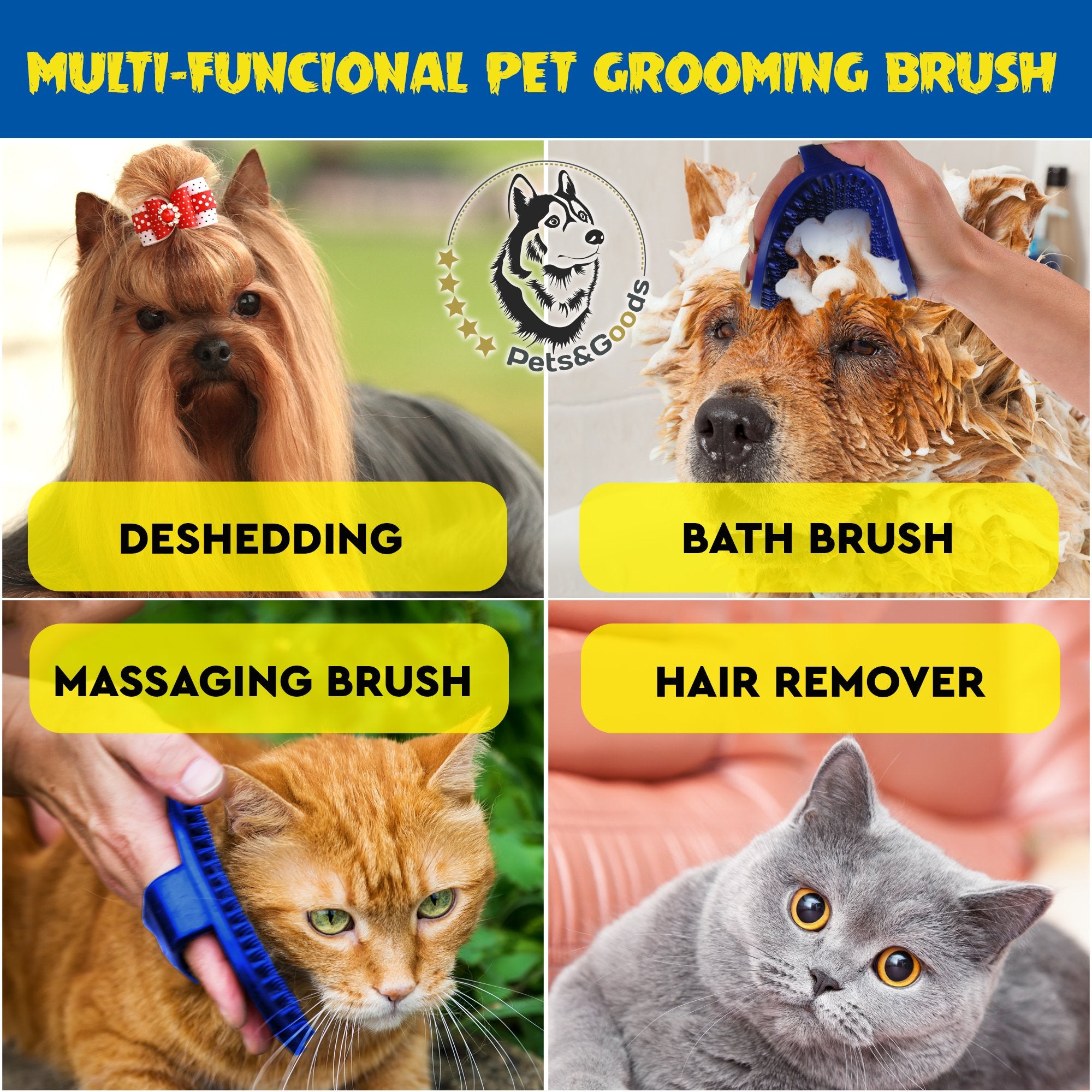Pets&Goods multi-purpose tool removes pet hair from sofas, car seats, and clothes.