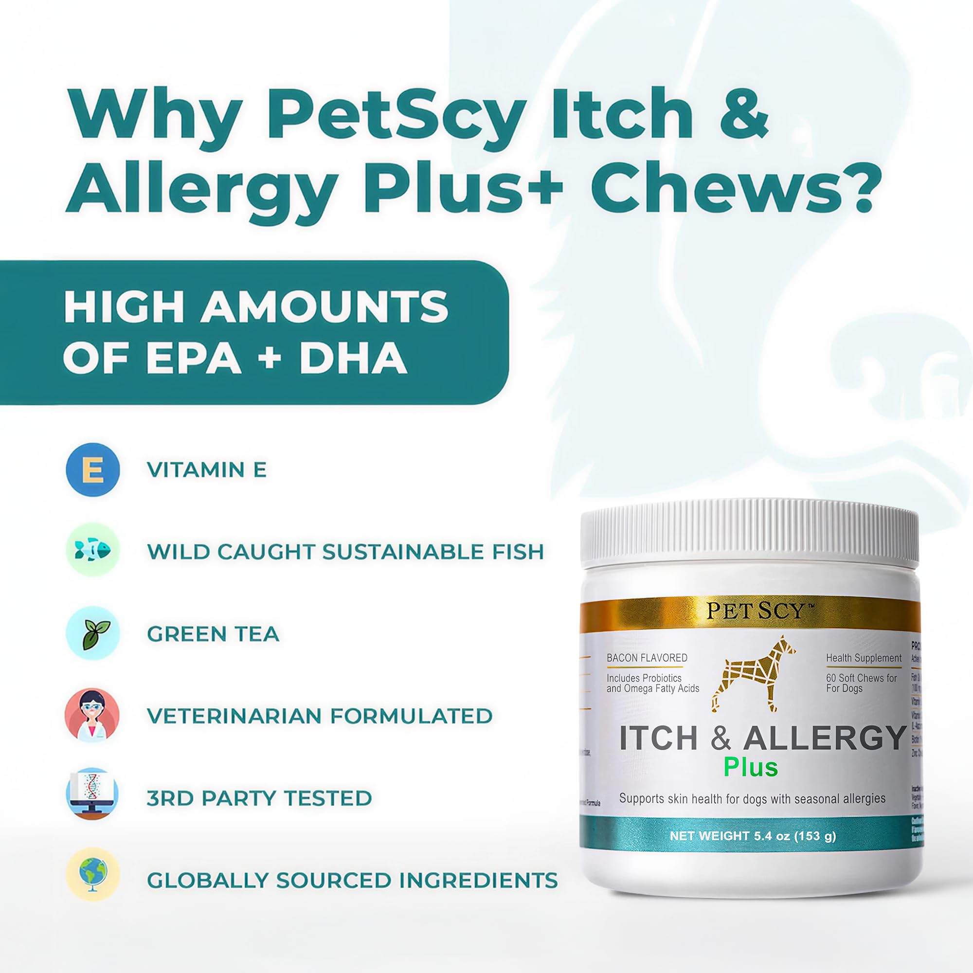 PetScy 3-pack chews arranged on shelf for ongoing skin and gut support.