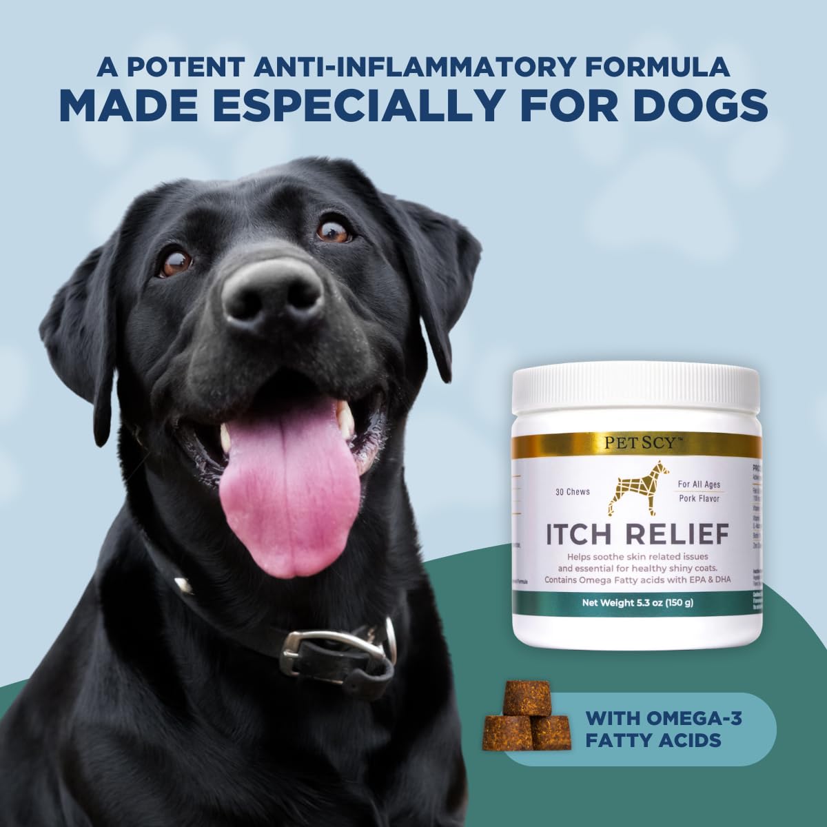 Close-up of chews to suggest convenient dosing and chewability.