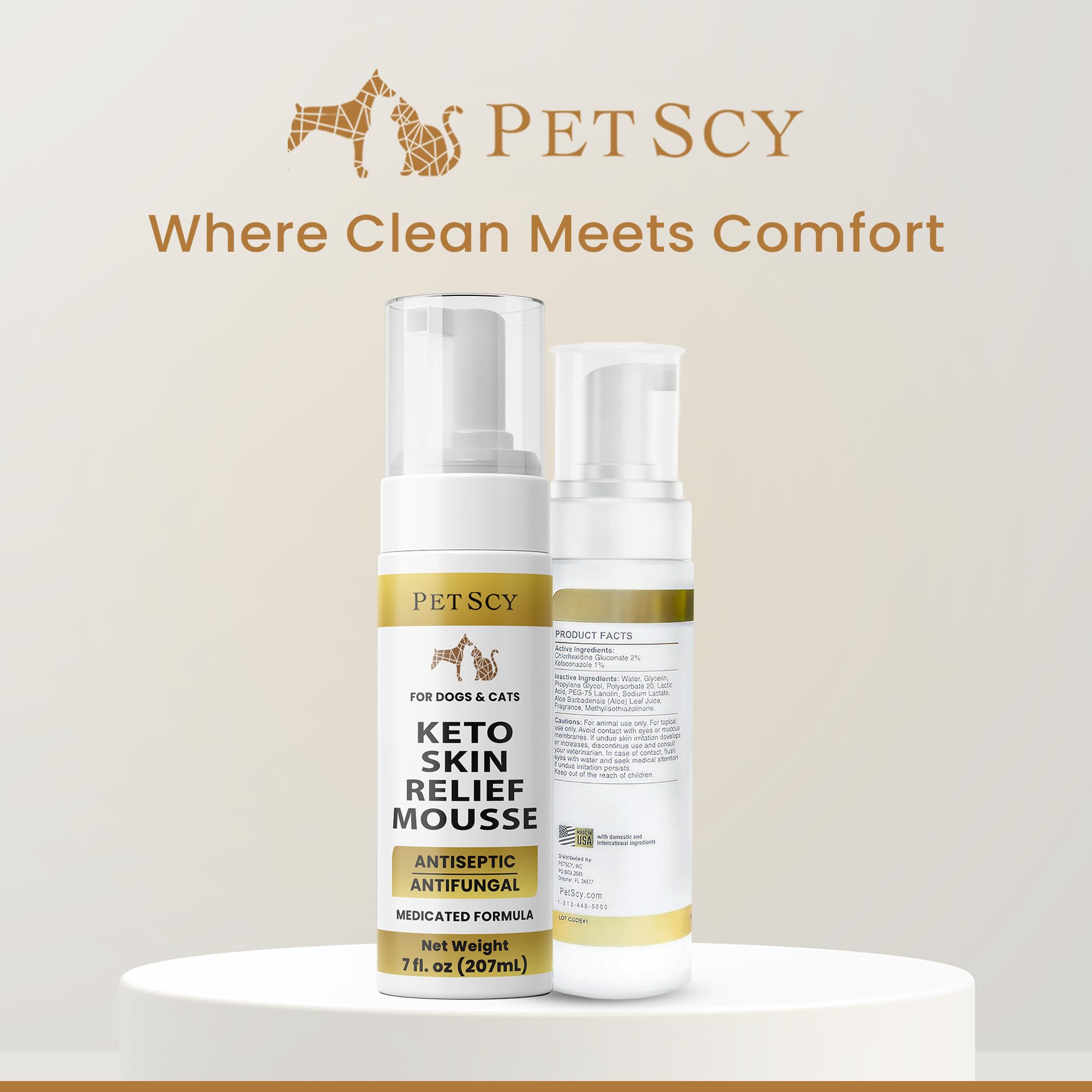 Petscy Keto Skin Relief Mousse no-rinse formula simplifies routine for dogs and cats.