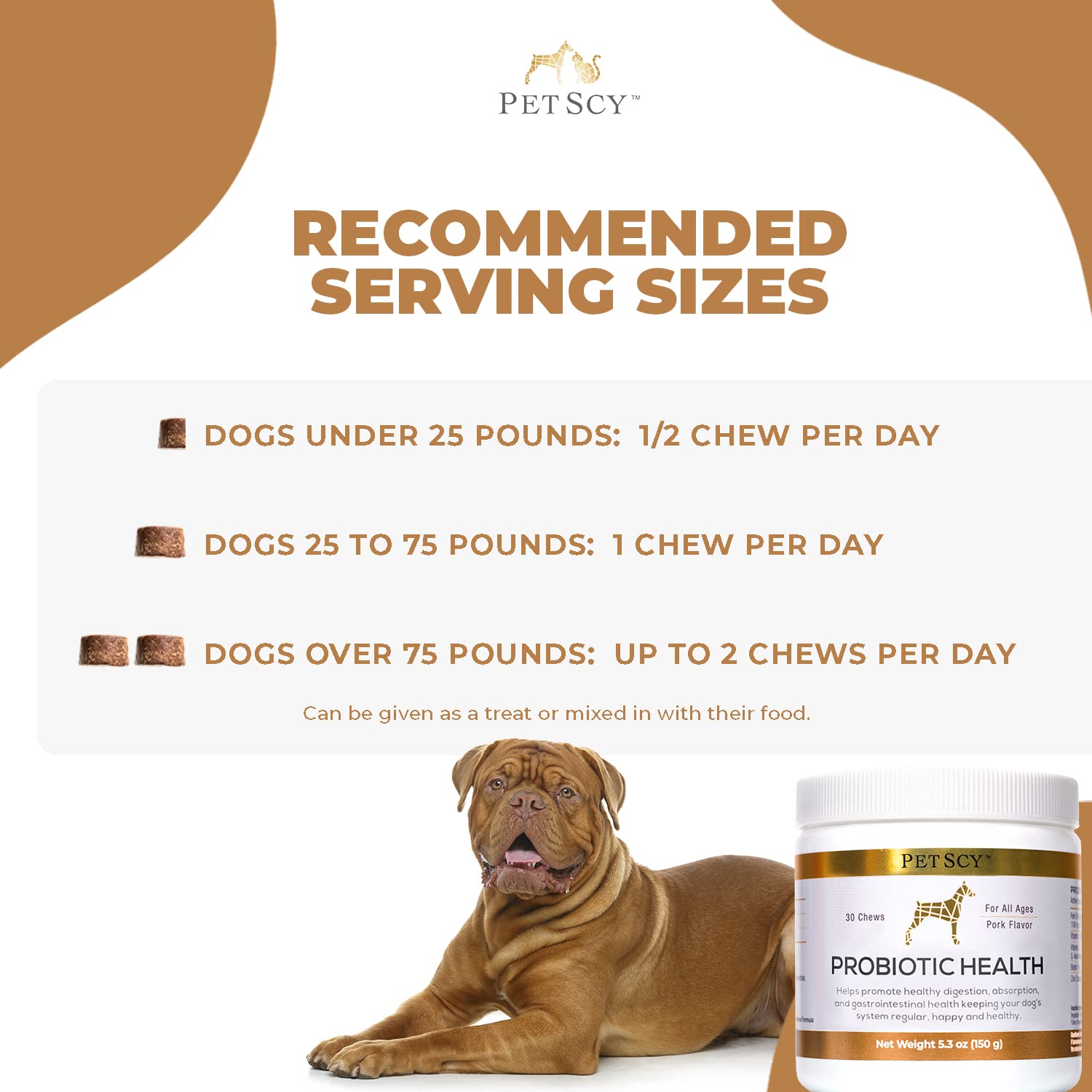 PetScy probiotic chews flavor pork treat highlighting taste