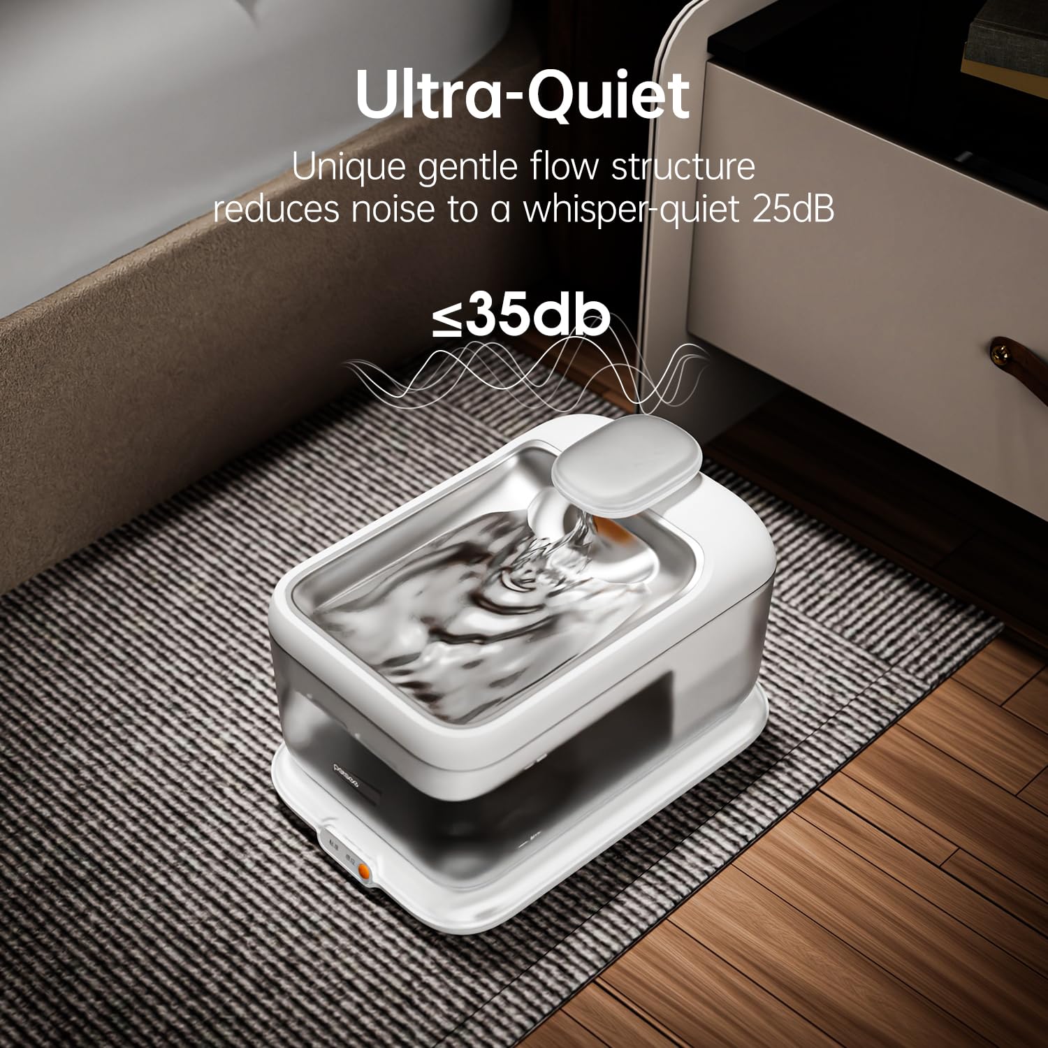 PETSEE S7 Plus stainless steel tray close-up showing rust-resistant design.