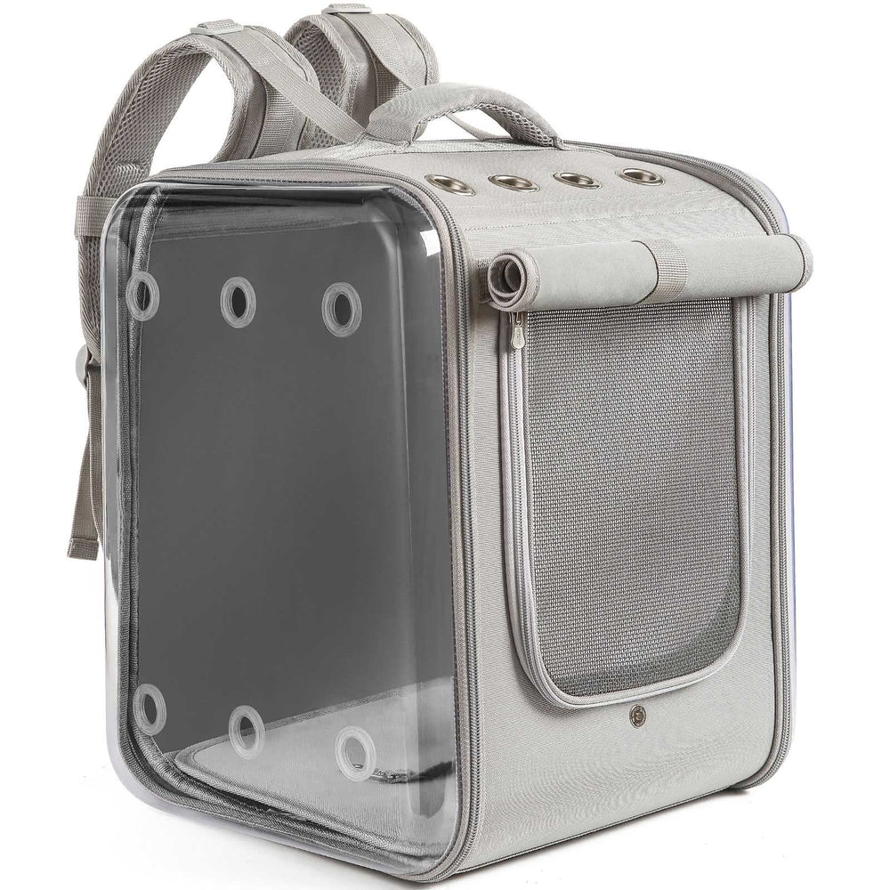 Petseek cat backpack carrier front view highlighting large space and 270° vision.