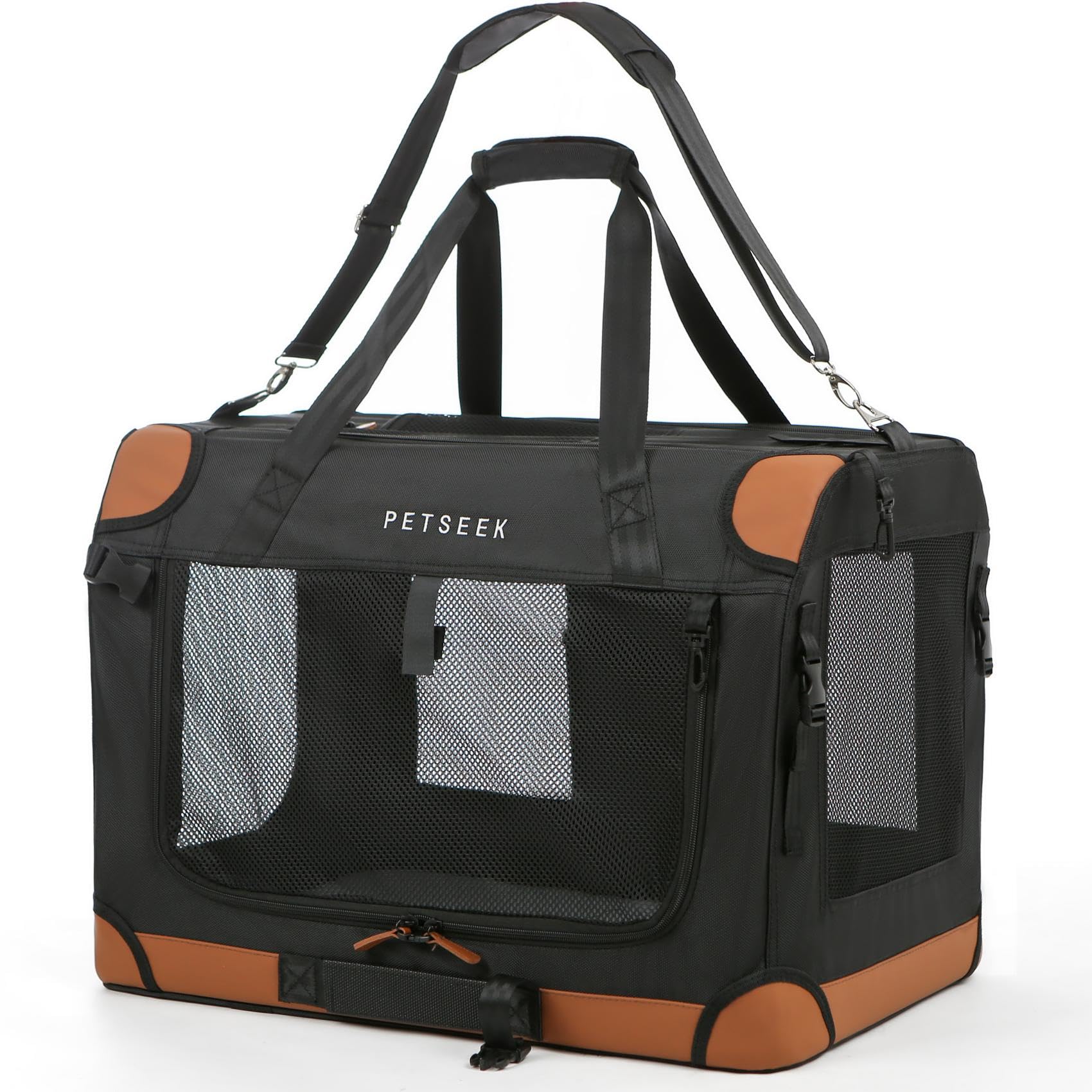 Petseek extra-large cat carrier exterior shows sturdy travel protection.