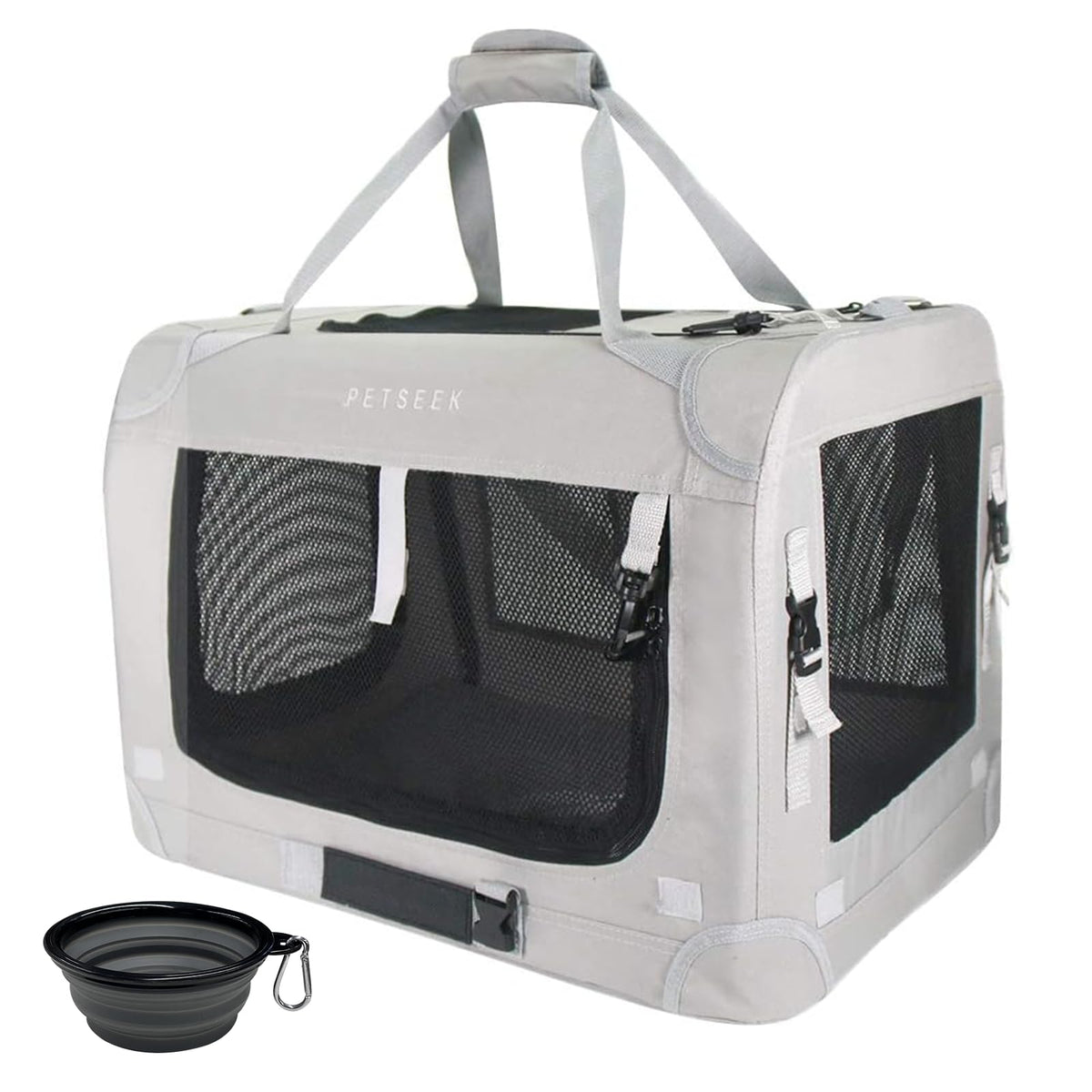 Petseek Extra Large Cat Carrier Soft Sided exterior grey shows spacious design for multi-cat trips