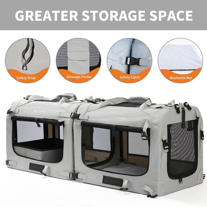 Petseek carrier includes litter box and bowls for in-car convenience