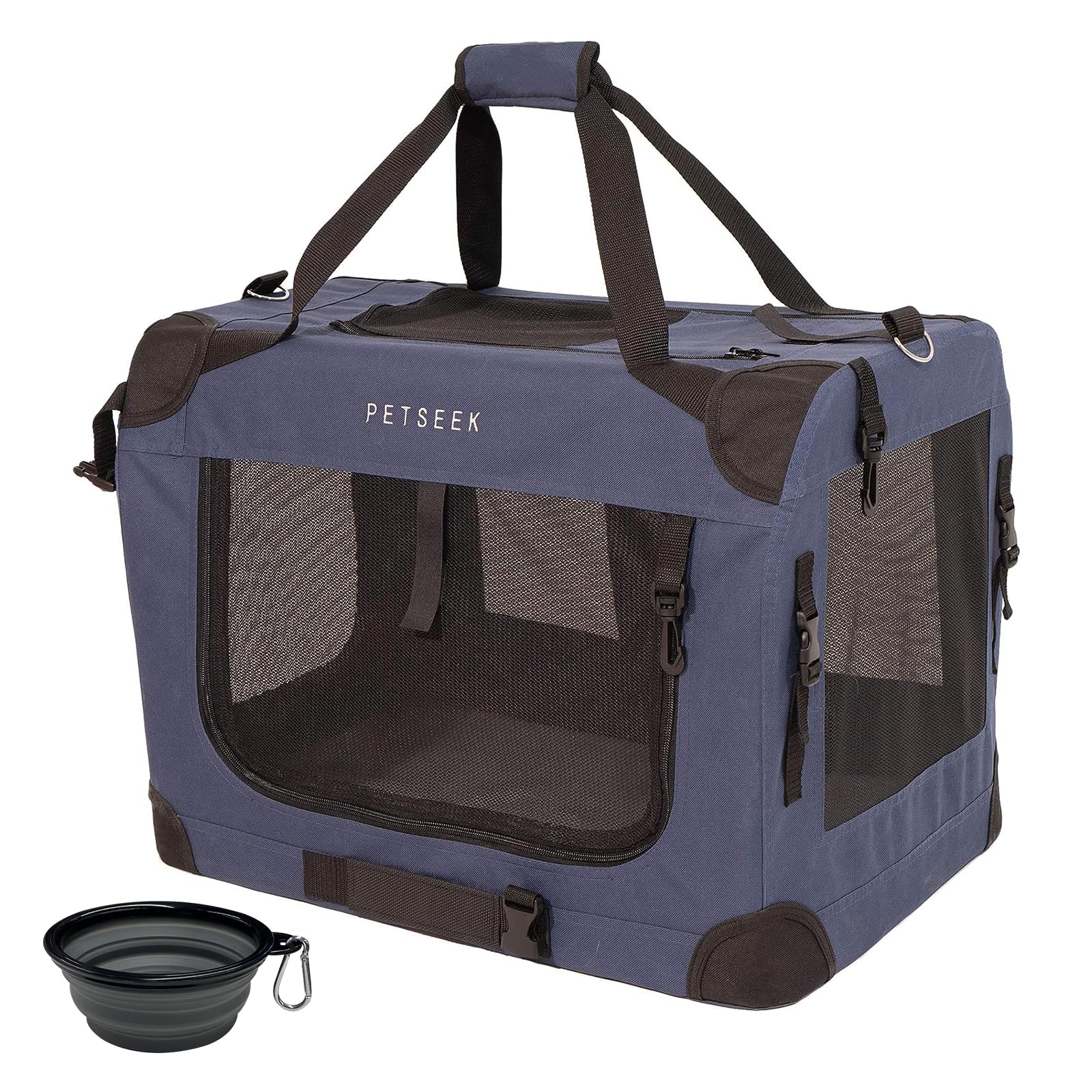 Petseek extra large carrier blue top view shows spacious interior for travel comfort.