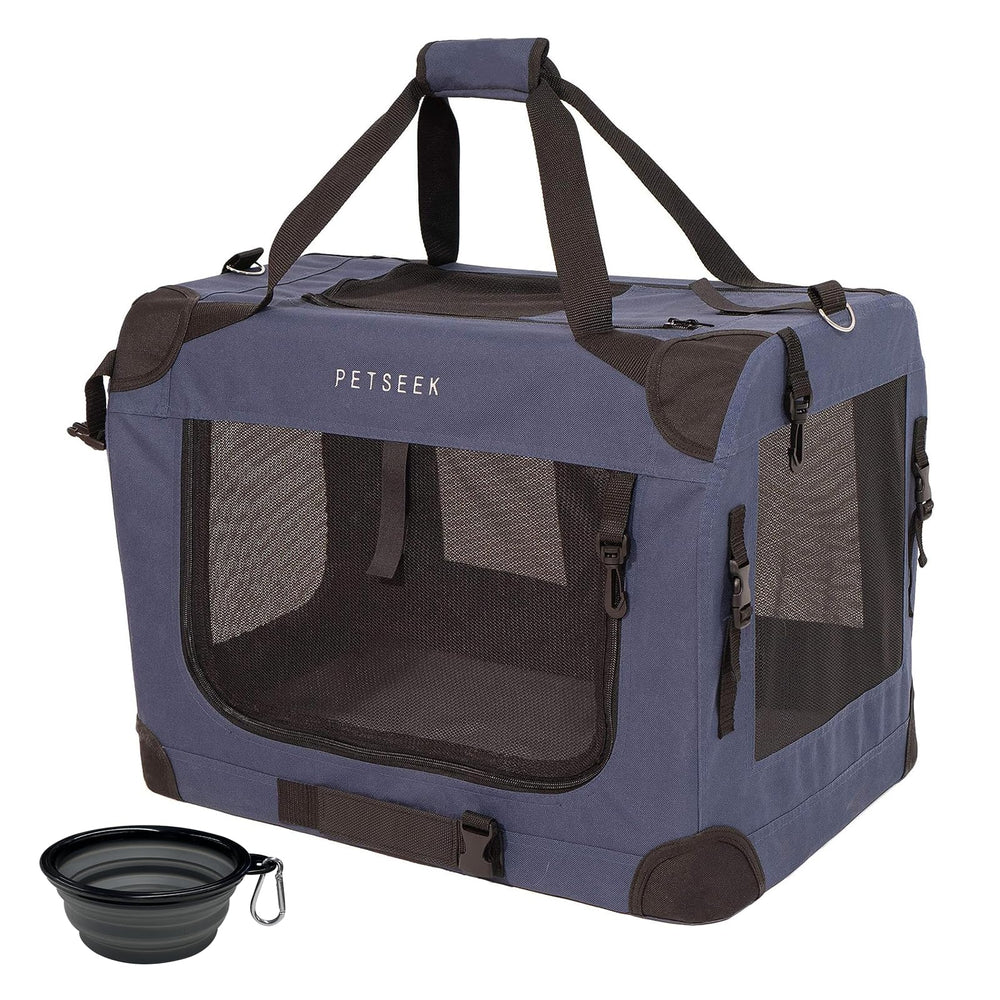 Petseek extra large carrier blue top view shows spacious interior for travel comfort.