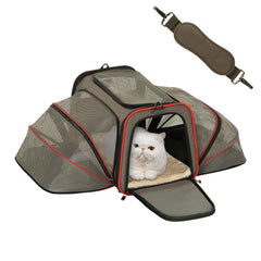 Petsfit airline-approved expandable cat carrier shows under-seat fit for convenient travel